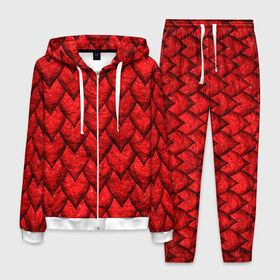 Мужской костюм 3D с принтом Красная чешуя в Тюмени, 100% полиэстер | Манжеты и пояс оформлены тканевой резинкой, двухслойный капюшон со шнурком для регулировки, карманы спереди | 