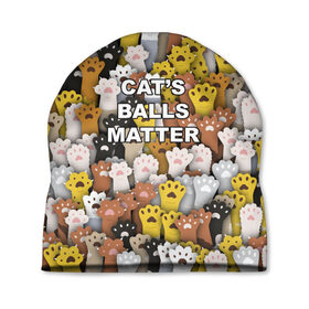 Шапка 3D с принтом Cats Balls Matter в Тюмени, 100% полиэстер | универсальный размер, печать по всей поверхности изделия | Тематика изображения на принте: black lives matter | blm | жизни черных | кот | котии | кошка | лапки | паттерн | протест | толпа | яйца