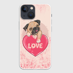 Чехол для iPhone 13 mini с принтом Love Pug | Люблю мопса (Z) в Тюмени,  |  | dog | doggie | doggy | mops | pug | декоративная собака | друг человека | другу | кинолог | лабрадор | малые молоссоиды | мопс | мопсик | мохнатый | пес | пёсель | пёсик | подарок | подруге | собака | собакен | собаки