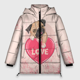 Женская зимняя куртка 3D с принтом Love Pug (Z) в Тюмени, верх — 100% полиэстер; подкладка — 100% полиэстер; утеплитель — 100% полиэстер | длина ниже бедра, силуэт Оверсайз. Есть воротник-стойка, отстегивающийся капюшон и ветрозащитная планка. 

Боковые карманы с листочкой на кнопках и внутренний карман на молнии | dog | doggie | doggy | mops | pug | декоративная собака | друг человека | другу | кинолог | лабрадор | малые молоссоиды | мопс | мопсик | мохнатый | пес | пёсель | пёсик | подарок | подруге | собака | собакен | собаки