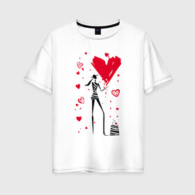 Женская футболка хлопок Oversize с принтом Heart в Тюмени, 100% хлопок | свободный крой, круглый ворот, спущенный рукав, длина до линии бедер
 | bag | girl | heart | love | девушка | любовь | сердце | сумка