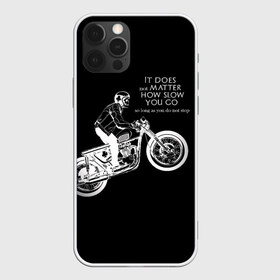 Чехол для iPhone 12 Pro Max с принтом Байкер в Тюмени, Силикон |  | Тематика изображения на принте: байк | байкер | гонщик | мотоцикл | мужская | надпись | черно белая | черный