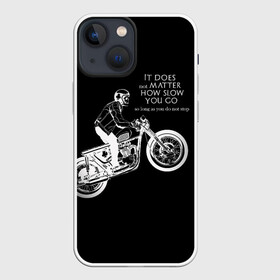 Чехол для iPhone 13 mini с принтом Байкер в Тюмени,  |  | байк | байкер | гонщик | мотоцикл | мужская | надпись | черно белая | черный