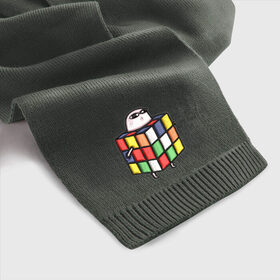 Шарф с вышивкой с принтом Кубик Рубика в Тюмени, 100% акрил | размер — 16*130 см | meme | кубик рубика. кубик | мем | стикер