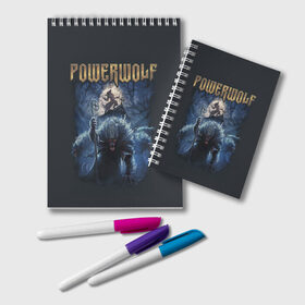 Блокнот с принтом POWERWOLF в Тюмени, 100% бумага | 48 листов, плотность листов — 60 г/м2, плотность картонной обложки — 250 г/м2. Листы скреплены удобной пружинной спиралью. Цвет линий — светло-серый
 | Тематика изображения на принте: powerwolf | метал | повервольф | повервульф | рок