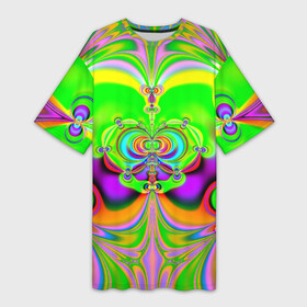 Платье-футболка 3D с принтом КИСЛОТНЫЙ ФРАКТАЛ ГЕОМЕТРИЯ в Тюмени,  |  | abstract | abstraction | color | fractal | geometry | paitnt | psy | rdtktr | абстракция | геометрия | краски | неоновые | психоделика | фрактал