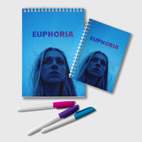 Блокнот с принтом Euphoria в Тюмени, 100% бумага | 48 листов, плотность листов — 60 г/м2, плотность картонной обложки — 250 г/м2. Листы скреплены удобной пружинной спиралью. Цвет линий — светло-серый
 | euphoria | hunter schafer | jules vaughn | rue bennett | zendaya | джулиус | джулс вон | зендайа | зендая | ру беннет | хантер шафер | эйфория