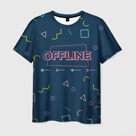 Мужская футболка 3D с принтом OFFLINE в Тюмени, 100% полиэфир | прямой крой, круглый вырез горловины, длина до линии бедер | facebook | instagram | offline | pattern | twitter | youtube | мессенджер | оффлайн | соцсети | узор