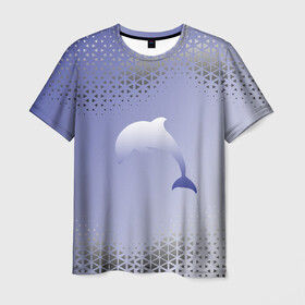 Мужская футболка 3D с принтом Минималистичный дельфин в Тюмени, 100% полиэфир | прямой крой, круглый вырез горловины, длина до линии бедер | Тематика изображения на принте: dolphin | minimalism | sea | дельфин | минимализм | море