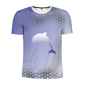 Мужская футболка 3D спортивная с принтом Минималистичный дельфин в Тюмени, 100% полиэстер с улучшенными характеристиками | приталенный силуэт, круглая горловина, широкие плечи, сужается к линии бедра | Тематика изображения на принте: dolphin | minimalism | sea | дельфин | минимализм | море
