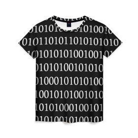 Женская футболка 3D с принтом Black 101 в Тюмени, 100% полиэфир ( синтетическое хлопкоподобное полотно) | прямой крой, круглый вырез горловины, длина до линии бедер | 101 | binary code | black | programming | двоичный код | программировать