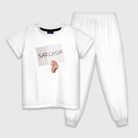 Детская пижама хлопок с принтом Сарказм табличка Мем в Тюмени, 100% хлопок |  брюки и футболка прямого кроя, без карманов, на брюках мягкая резинка на поясе и по низу штанин
 | mem | sarcasm | мем. | сарказм
