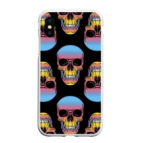 Чехол для iPhone XS Max матовый с принтом Neon skull в Тюмени, Силикон | Область печати: задняя сторона чехла, без боковых панелей | Тематика изображения на принте: color | grin | jaw | neon | skull | teeth | неон | оскал | пасть | цвет | череп