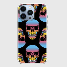 Чехол для iPhone 13 Pro с принтом Neon skull в Тюмени,  |  | Тематика изображения на принте: color | grin | jaw | neon | skull | teeth | неон | оскал | пасть | цвет | череп