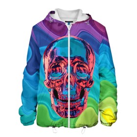 Мужская куртка 3D с принтом Color skull в Тюмени, ткань верха — 100% полиэстер, подклад — флис | прямой крой, подол и капюшон оформлены резинкой с фиксаторами, два кармана без застежек по бокам, один большой потайной карман на груди. Карман на груди застегивается на липучку | color | jaw | neon | skull | teeth | vanguard | авангард | зубы | неон | пасть | цвет | череп