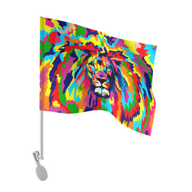 Флаг для автомобиля с принтом Лев Artistic Art в Тюмени, 100% полиэстер | Размер: 30*21 см | Тематика изображения на принте: king | lion | neon | африка | голова | граффити | грива | дикий | животные | зверь | зодиак | картина | король | краски | красочный | лев | львенок | львиное | львица | неон | неоновые | радуга | радужный | рисунок
