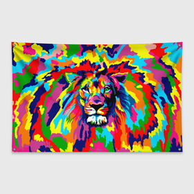 Флаг-баннер с принтом Лев Artistic Art в Тюмени, 100% полиэстер | размер 67 х 109 см, плотность ткани — 95 г/м2; по краям флага есть четыре люверса для крепления | Тематика изображения на принте: king | lion | neon | африка | голова | граффити | грива | дикий | животные | зверь | зодиак | картина | король | краски | красочный | лев | львенок | львиное | львица | неон | неоновые | радуга | радужный | рисунок