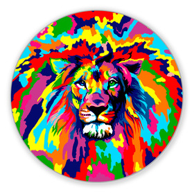 Коврик для мышки круглый с принтом Лев Artistic Art в Тюмени, резина и полиэстер | круглая форма, изображение наносится на всю лицевую часть | Тематика изображения на принте: king | lion | neon | африка | голова | граффити | грива | дикий | животные | зверь | зодиак | картина | король | краски | красочный | лев | львенок | львиное | львица | неон | неоновые | радуга | радужный | рисунок