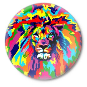 Значок с принтом Лев Artistic Art в Тюмени,  металл | круглая форма, металлическая застежка в виде булавки | Тематика изображения на принте: king | lion | neon | африка | голова | граффити | грива | дикий | животные | зверь | зодиак | картина | король | краски | красочный | лев | львенок | львиное | львица | неон | неоновые | радуга | радужный | рисунок