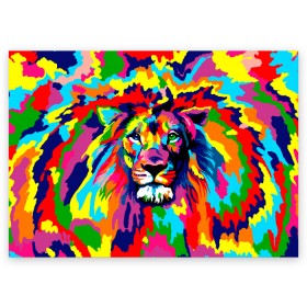 Поздравительная открытка с принтом Лев Artistic Art в Тюмени, 100% бумага | плотность бумаги 280 г/м2, матовая, на обратной стороне линовка и место для марки
 | king | lion | neon | африка | голова | граффити | грива | дикий | животные | зверь | зодиак | картина | король | краски | красочный | лев | львенок | львиное | львица | неон | неоновые | радуга | радужный | рисунок