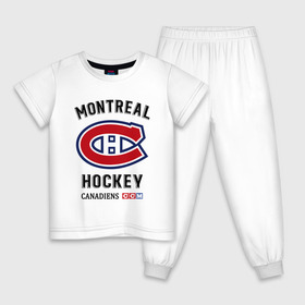Детская пижама хлопок с принтом MONTREAL CANADIENS в Тюмени, 100% хлопок |  брюки и футболка прямого кроя, без карманов, на брюках мягкая резинка на поясе и по низу штанин
 | Тематика изображения на принте: canadiens | hockey | montreal | nhl | sport | usa | канада | клюшки | монреаль | нхл | спорт | хоккей | шайбу