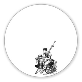 Коврик для мышки круглый с принтом Берсерк сидит в Тюмени, резина и полиэстер | круглая форма, изображение наносится на всю лицевую часть | berserk | берсерк | гатс | манга | меч | чёрный мечник