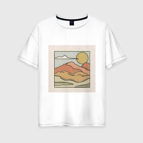 Женская футболка хлопок Oversize с принтом Пейзаж в Тюмени, 100% хлопок | свободный крой, круглый ворот, спущенный рукав, длина до линии бедер
 | абстракция | закат | минимализм | пейзаж | ретро