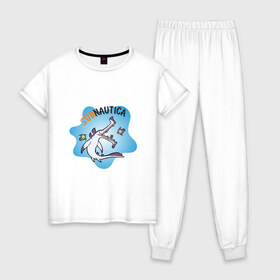Женская пижама хлопок с принтом Sabnautica в Тюмени, 100% хлопок | брюки и футболка прямого кроя, без карманов, на брюках мягкая резинка на поясе и по низу штанин | sabnautica | акула | море | рыба | рыбы | сабнавтика