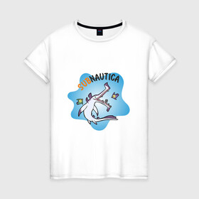 Женская футболка хлопок с принтом Sabnautica в Тюмени, 100% хлопок | прямой крой, круглый вырез горловины, длина до линии бедер, слегка спущенное плечо | sabnautica | акула | море | рыба | рыбы | сабнавтика