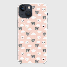 Чехол для iPhone 13 mini с принтом МИШКИ в Тюмени,  |  | девушкам | детская | детям | женская | животные | медведи | медведь | медвежата | медвежатки | милота | милый | мишка | мишки | небо | облака | паттерн