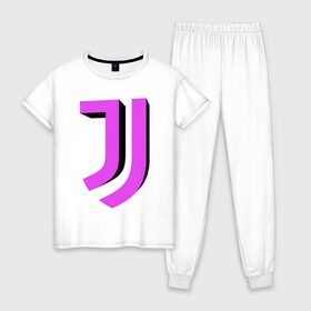 Женская пижама хлопок с принтом Juventus 3D Logo Fuchsia (2021) в Тюмени, 100% хлопок | брюки и футболка прямого кроя, без карманов, на брюках мягкая резинка на поясе и по низу штанин | 0x000000123 | juve | juventus | ronaldo | юве | ювентус