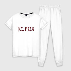 Женская пижама хлопок с принтом ALPHA в Тюмени, 100% хлопок | брюки и футболка прямого кроя, без карманов, на брюках мягкая резинка на поясе и по низу штанин | alpha | альфа | кб | клуб романтики | макс | оборотень