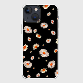 Чехол для iPhone 13 mini с принтом Ромашки в ночи в Тюмени,  |  | blackandwhite | flowers | nature | pattern | summer | белыецветы | бутоны | девушкам | лепестки | летние | листья | ночные | ночь | паттерн | поле | природа | ретро | ромашки | ромашковое | россыпь | сад | узоры | флорист