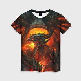 Женская футболка 3D с принтом Огненный Дракон  в Тюмени, 100% полиэфир ( синтетическое хлопкоподобное полотно) | прямой крой, круглый вырез горловины, длина до линии бедер | drag | dragon | арт | динамическое | динозавр | дракон | красивое | фантастика