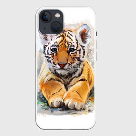Чехол для iPhone 13 с принтом Tiger Art в Тюмени,  |  | Тематика изображения на принте: art | blue | dinamic picture | lion | tiger | white | арт | животные | картинка | лев | рисунок | тигр