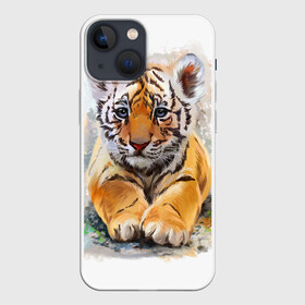 Чехол для iPhone 13 mini с принтом Tiger Art в Тюмени,  |  | art | blue | dinamic picture | lion | tiger | white | арт | животные | картинка | лев | рисунок | тигр