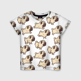 Детская футболка 3D с принтом Мопсики в Тюмени, 100% гипоаллергенный полиэфир | прямой крой, круглый вырез горловины, длина до линии бедер, чуть спущенное плечо, ткань немного тянется | арт | бег | бегут | мопс | мопсы | рисунок | собака | собаки