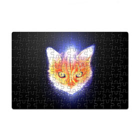 Пазл магнитный 126 элементов с принтом Сеяющий кот в Тюмени, полимерный материал с магнитным слоем | 126 деталей, размер изделия —  180*270 мм | Тематика изображения на принте: звёзды | кот | сеяние | чёрный фон