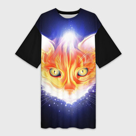 Платье-футболка 3D с принтом Сеяющий кот в Тюмени,  |  | звёзды | кот | сеяние | чёрный фон