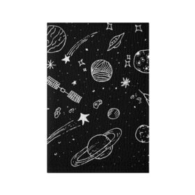 Обложка для паспорта матовая кожа с принтом Cosmos в Тюмени, натуральная матовая кожа | размер 19,3 х 13,7 см; прозрачные пластиковые крепления | comet | cosmos | moon | planet | satellite | saturn | space | star | weightlessness | звезда | комета | космос | луна | невесомость | планета | сатурн | спутник