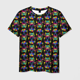 Мужская футболка 3D с принтом Pattern в Тюмени, 100% полиэфир | прямой крой, круглый вырез горловины, длина до линии бедер | jaw | neon | pattern | skull | teeth | vanguard | авангард | зубы | неон | пасть | узор | череп