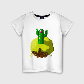 Детская футболка хлопок с принтом КАКТУС НА ПЛАНЕТЕ в Тюмени, 100% хлопок | круглый вырез горловины, полуприлегающий силуэт, длина до линии бедер | pixel | pixel art | кактус | космос | майнкрафт | пиксель maincraft | пиксель арт | планета | террария