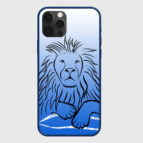 Чехол для iPhone 12 Pro Max с принтом MY KINGDOM в Тюмени, Силикон |  | Тематика изображения на принте: lion | градиент | контурный рисунок | лев | лев по гороскопу | на синем фоне | подарить льву