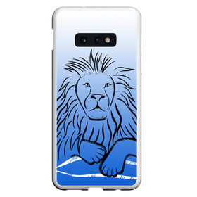 Чехол для Samsung S10E с принтом MY KINGDOM в Тюмени, Силикон | Область печати: задняя сторона чехла, без боковых панелей | lion | градиент | контурный рисунок | лев | лев по гороскопу | на синем фоне | подарить льву