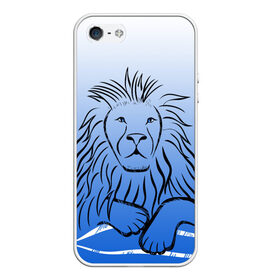 Чехол для iPhone 5/5S матовый с принтом MY KINGDOM в Тюмени, Силикон | Область печати: задняя сторона чехла, без боковых панелей | lion | градиент | контурный рисунок | лев | лев по гороскопу | на синем фоне | подарить льву