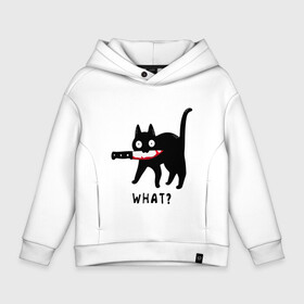 Детское худи Oversize хлопок с принтом WHAT & CAT в Тюмени, френч-терри — 70% хлопок, 30% полиэстер. Мягкий теплый начес внутри —100% хлопок | боковые карманы, эластичные манжеты и нижняя кромка, капюшон на магнитной кнопке | art | black | black cat | cat | dark | dark cat | what | what cat | what mem | арт | вопрос | интернет мем | кот | кот арт | кот мем | кошачье лицо | кошачья мордочка | мем | нож | прикол | прикольный кот | убица | чёрный | чёрный кот