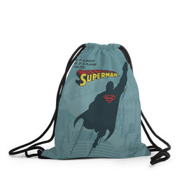 Рюкзак-мешок 3D с принтом Is it a bird? в Тюмени, 100% полиэстер | плотность ткани — 200 г/м2, размер — 35 х 45 см; лямки — толстые шнурки, застежка на шнуровке, без карманов и подкладки | man | steel | superman | vdzajul | супермен | супермэн