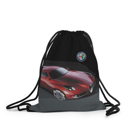 Рюкзак-мешок 3D с принтом Alfa Romeo в Тюмени, 100% полиэстер | плотность ткани — 200 г/м2, размер — 35 х 45 см; лямки — толстые шнурки, застежка на шнуровке, без карманов и подкладки | alfa romeo | car | italy | motorsport | prestige | автоспорт | альфа ромео | италия | престиж