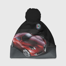 Шапка 3D c помпоном с принтом Alfa Romeo в Тюмени, 100% полиэстер | универсальный размер, печать по всей поверхности изделия | alfa romeo | car | italy | motorsport | prestige | автоспорт | альфа ромео | италия | престиж