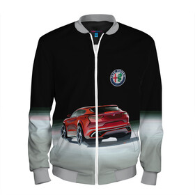 Мужской бомбер 3D с принтом Alfa Romeo в Тюмени, 100% полиэстер | застегивается на молнию, по бокам два кармана без застежек, по низу бомбера и на воротнике - эластичная резинка | Тематика изображения на принте: alfa romeo | car | italy | motorsport | prestige | автоспорт | альфа ромео | италия | престиж